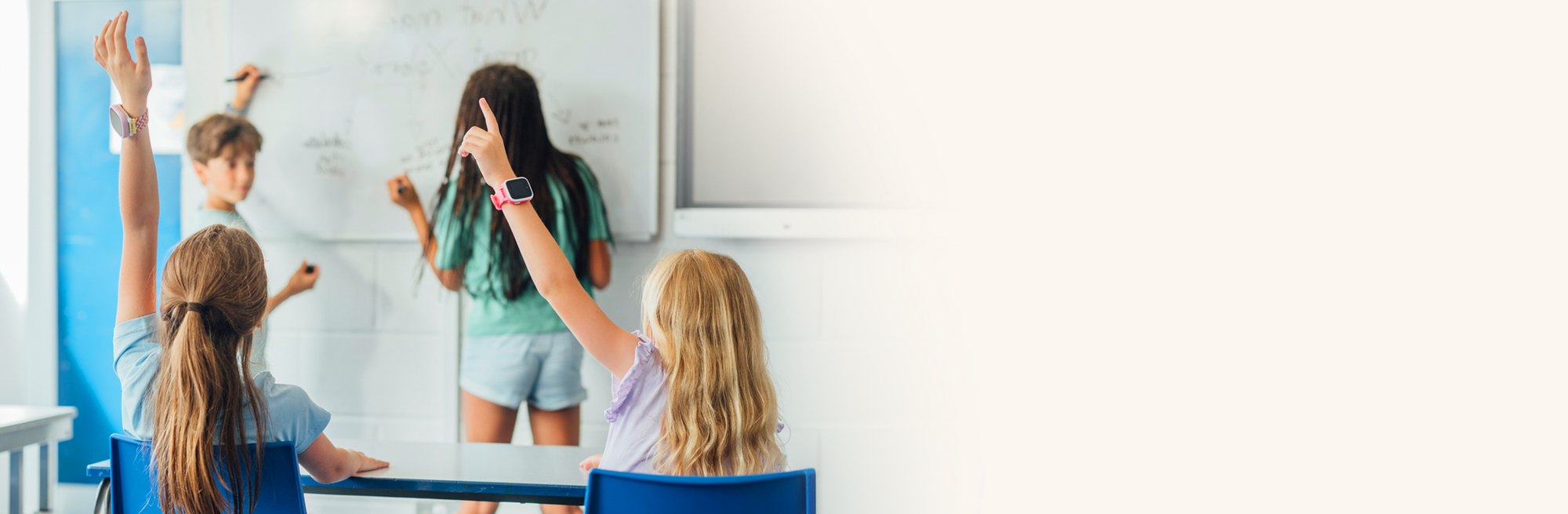 Kids attending class at school with a smartwatch for kids without distractions