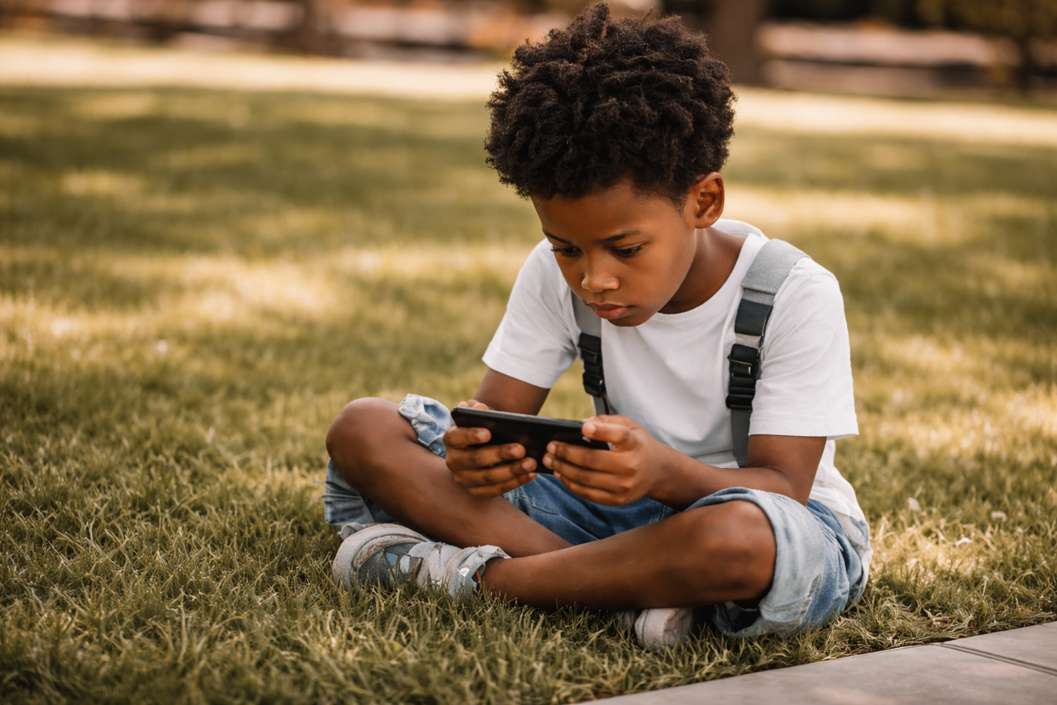 Kid playing around on the phone without any screen time management.