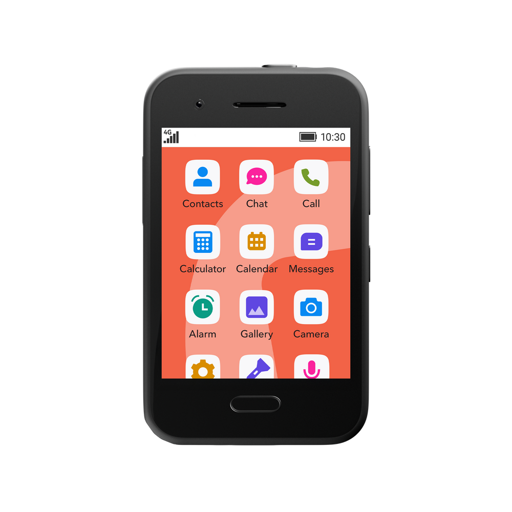 Smartphone with app icons on a white background